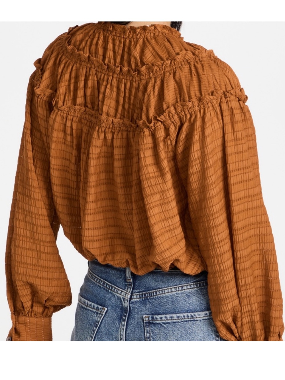 Free People Rust Button-Front Ruffle Peasant Blouse - Picture 2 of 8